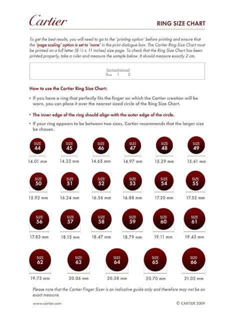 Cartier sizing chart